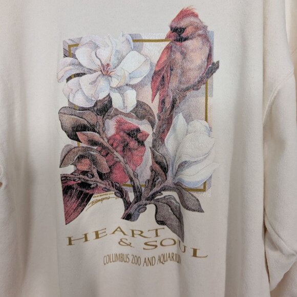 Vintage Cardinal Floral Sweatshirt Womens Size Large White Red Columbus Zoo - Picture 3 of 10
